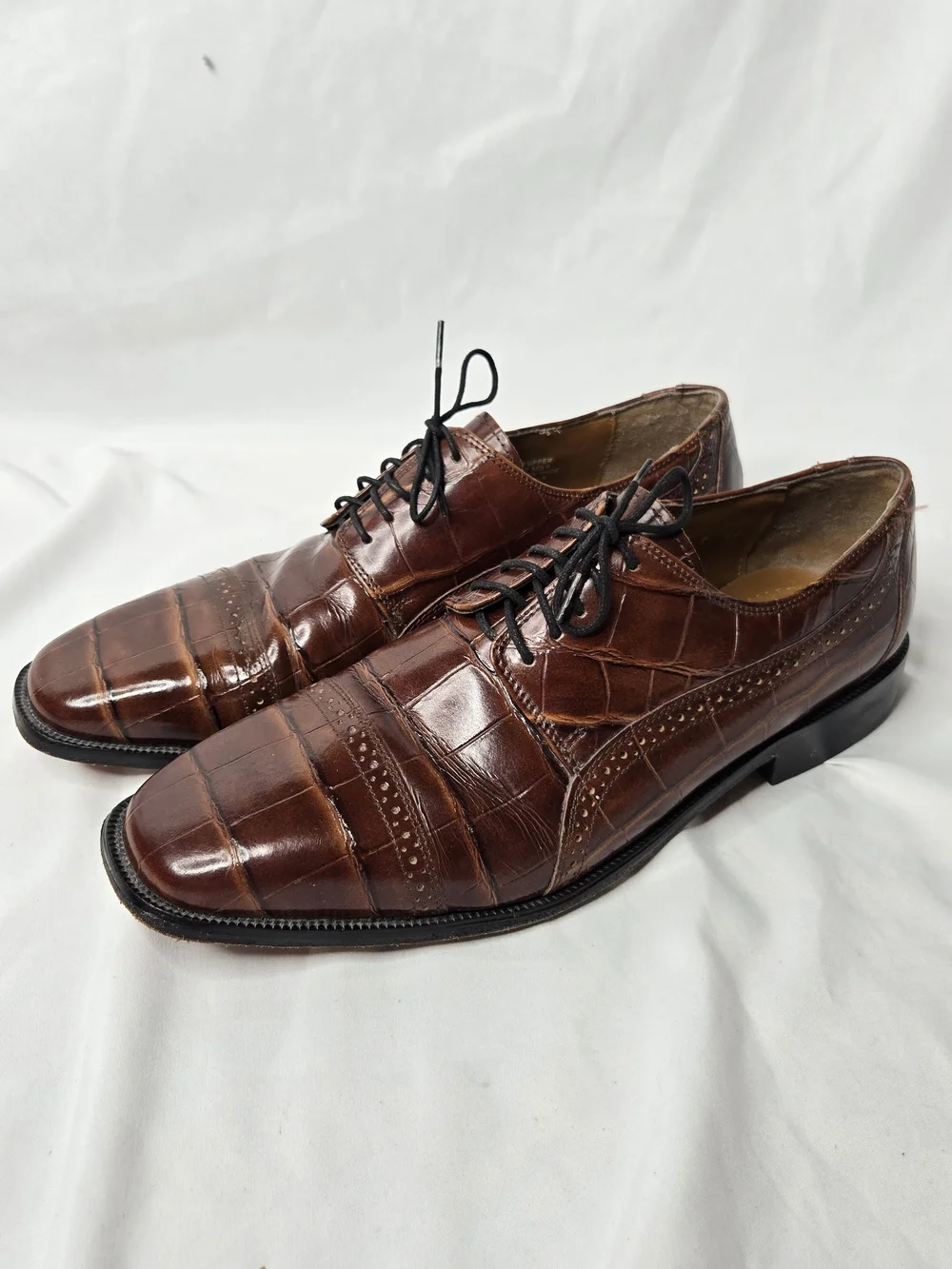 Stacy Adams Men’s 11M Brown Croc Embossed Leather Cap Toe Oxford Dress Shoes